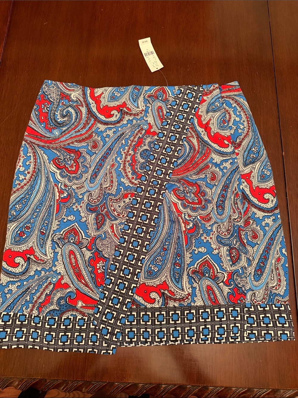 New York & Company Red and Blue Paisley A-Line Mini Skirt